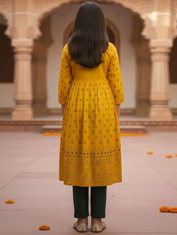 women printed three quarter sleeve flared kurta - 22353401 -  Standard Image - 3