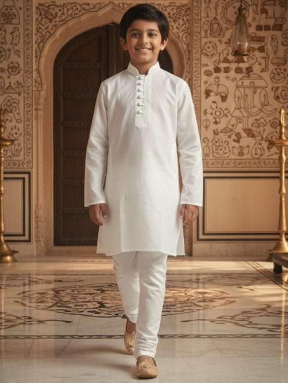boys embroidered mandarin neck kurta set