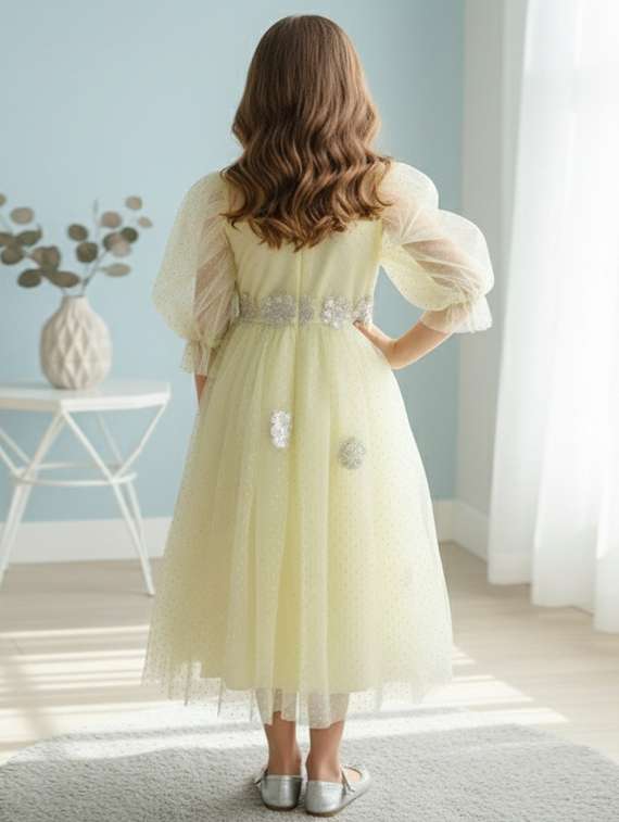 girls self designed puff sleeve fit & flare dress - 22353411 -  Standard Image - 3