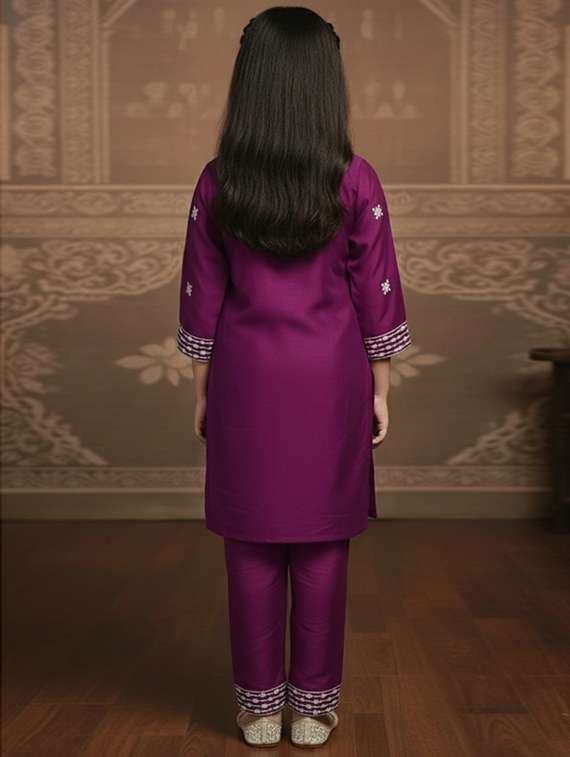 Girls Embroidered Kurta And Pant Set With Dupatta - 22353415 -  Standard Image - 3