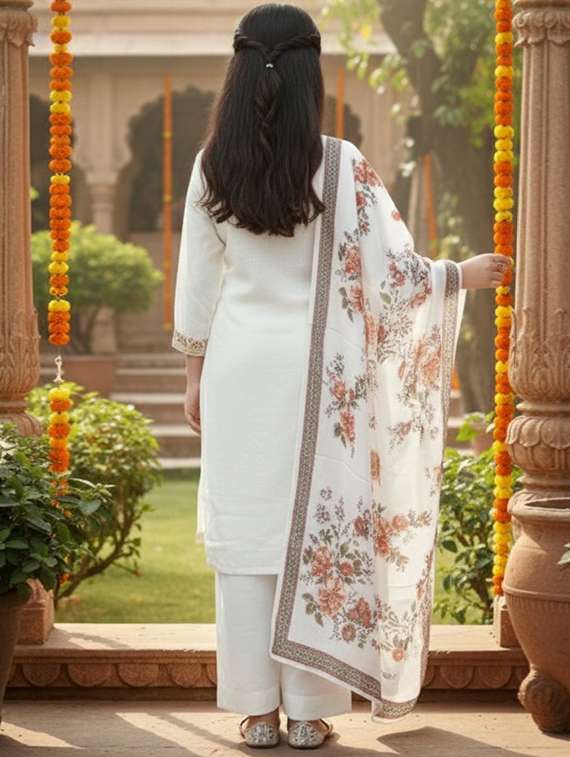 girls embroidered kurta and palazzo set with dupatta - 22353423 -  Standard Image - 3