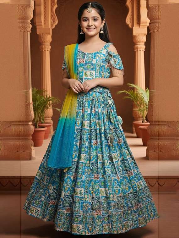girls printed lehenga and choli set with dupatta