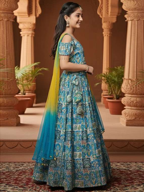girls printed lehenga and choli set with dupatta - 22353427 -  Standard Image - 3