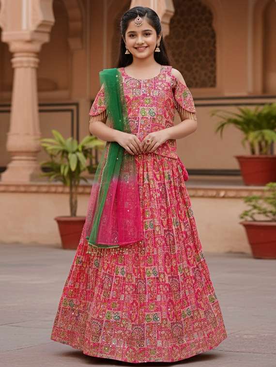girls printed lehenga and choli set with dupatta
