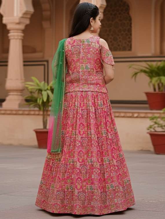 girls printed lehenga and choli set with dupatta - 22353428 -  Standard Image - 3
