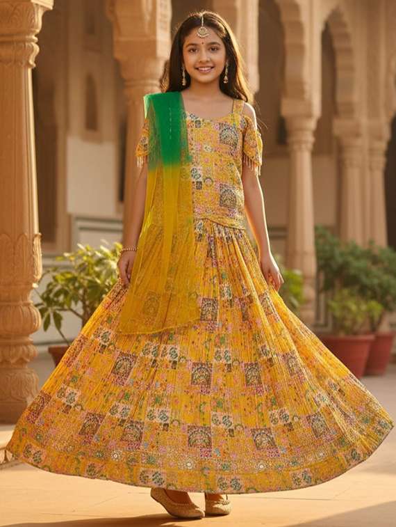 girls printed lehenga and choli set with dupatta