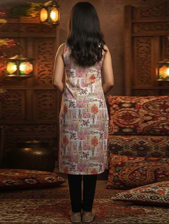 girls printed sleeveless straight kurta - 22353432 -  Standard Image - 3