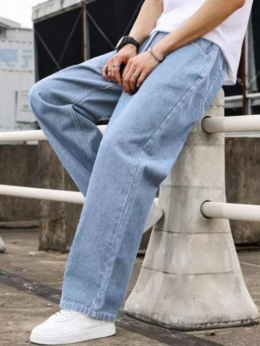 men plain mid rise full length jeans