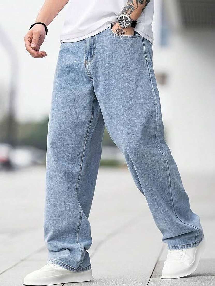 men plain mid rise full length jeans