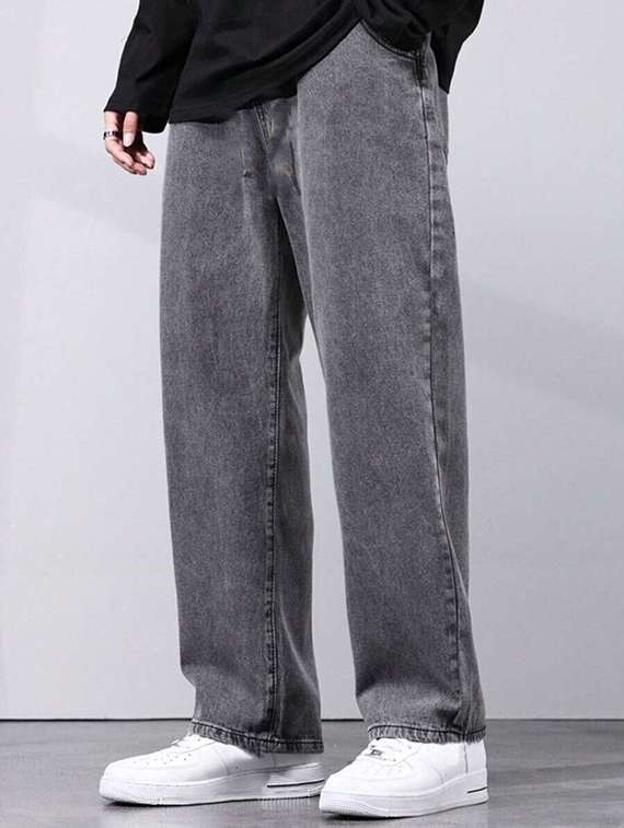 men plain mid rise full length jeans