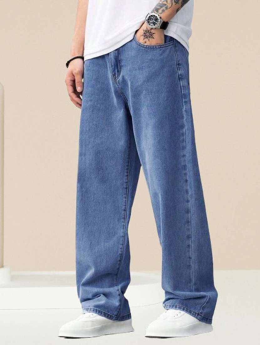 men plain mid rise full length jeans