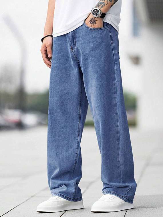 men plain mid rise full length jeans