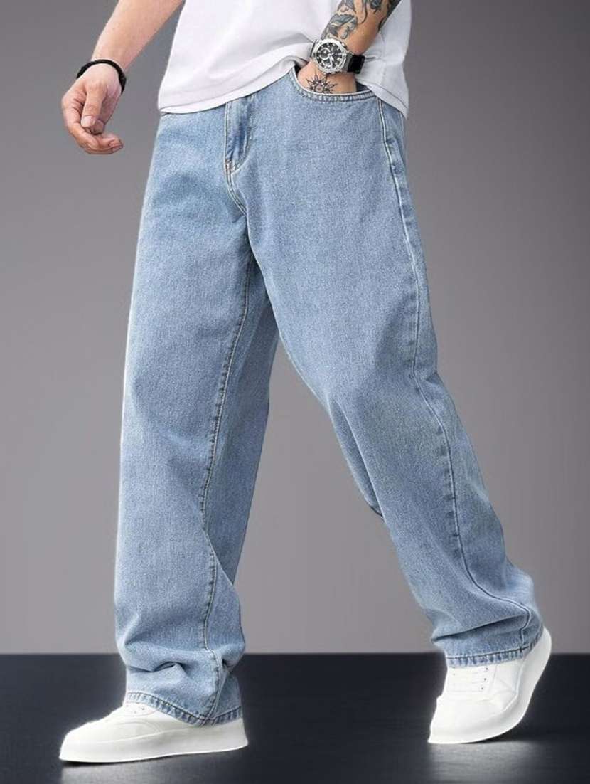 men plain mid rise full length jeans