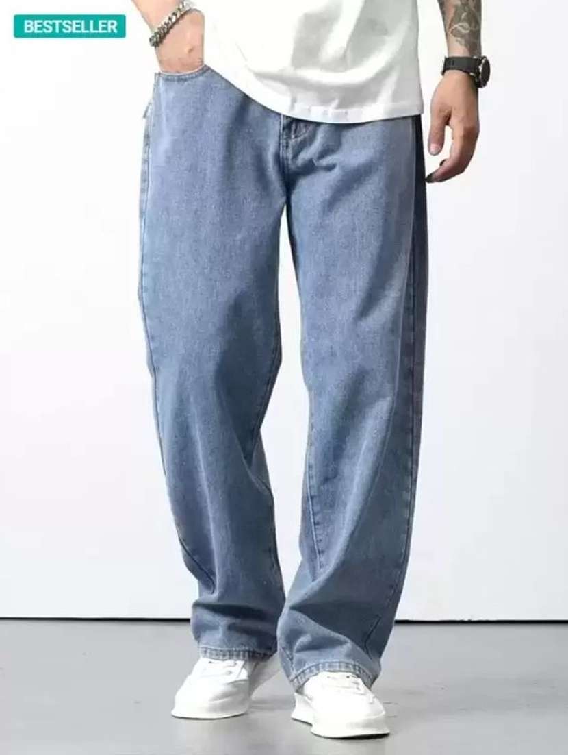 men plain mid rise full length jeans