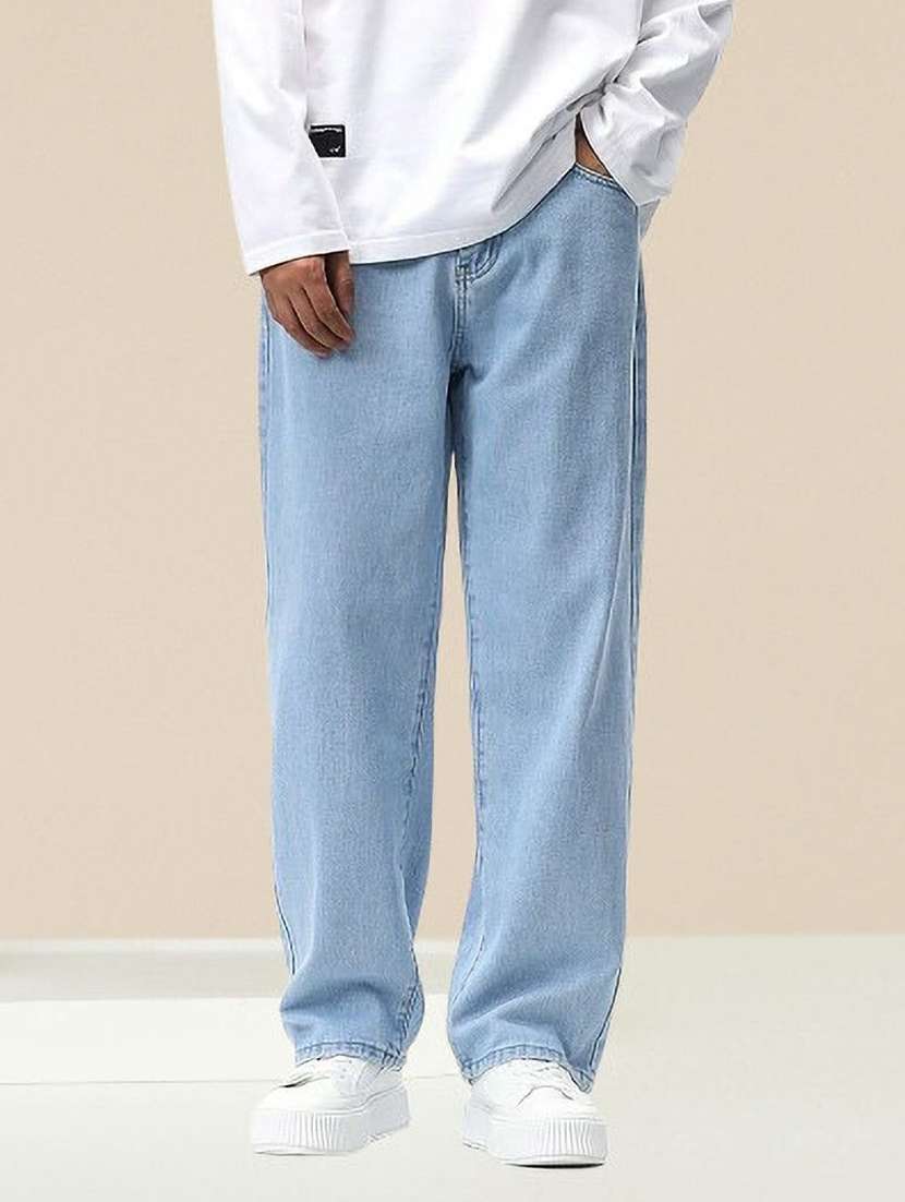 men plain mid rise full length jeans