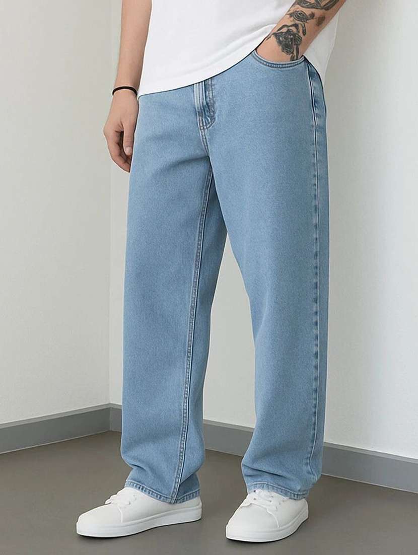 men plain mid rise full length jeans