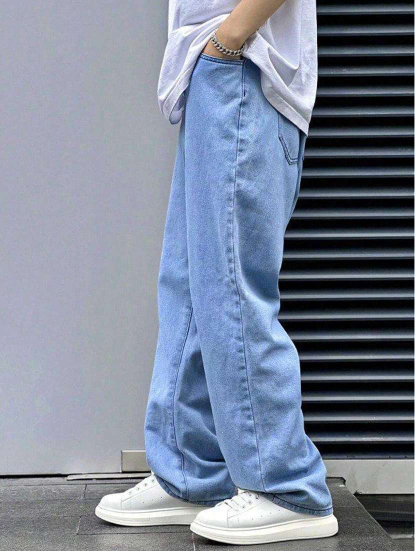 men plain mid rise full length jeans