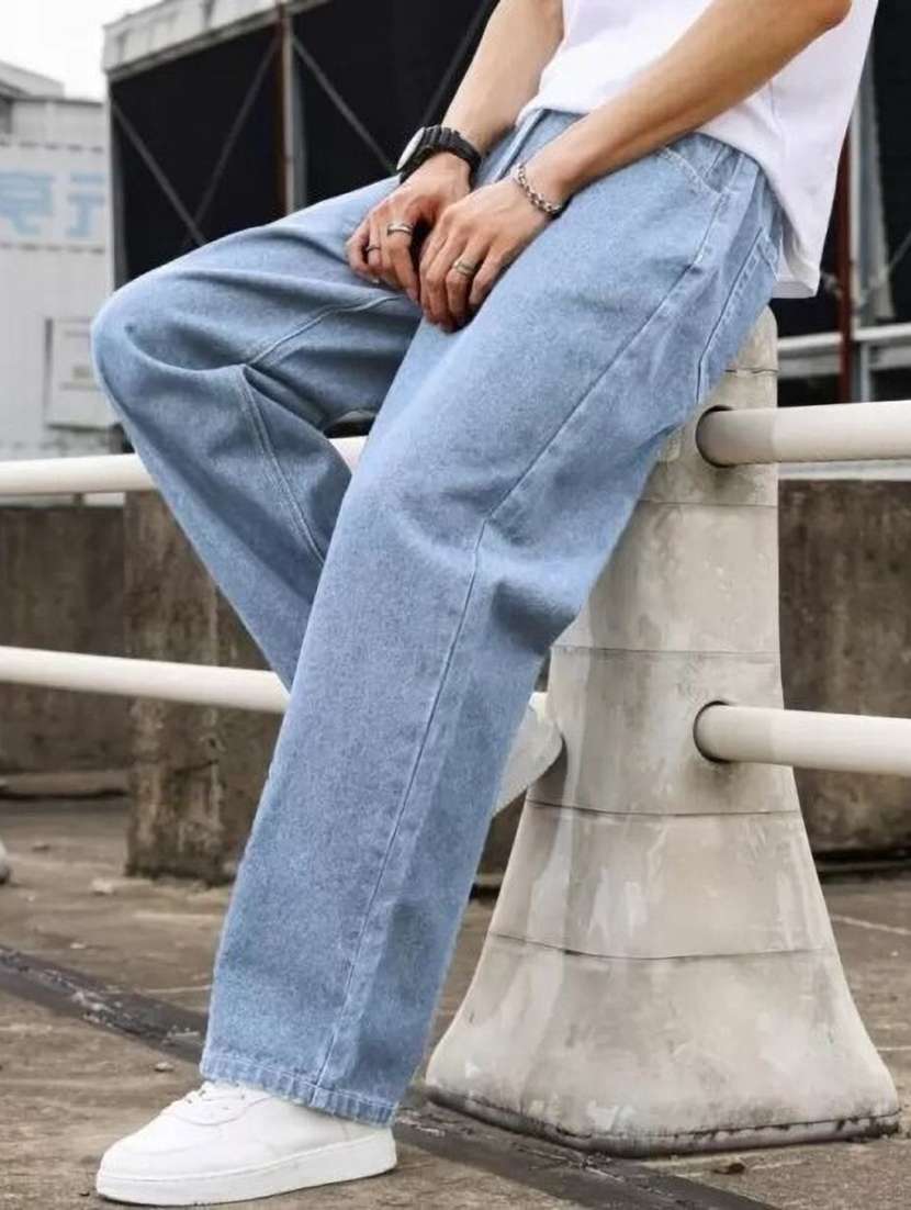 men plain mid rise full length jeans