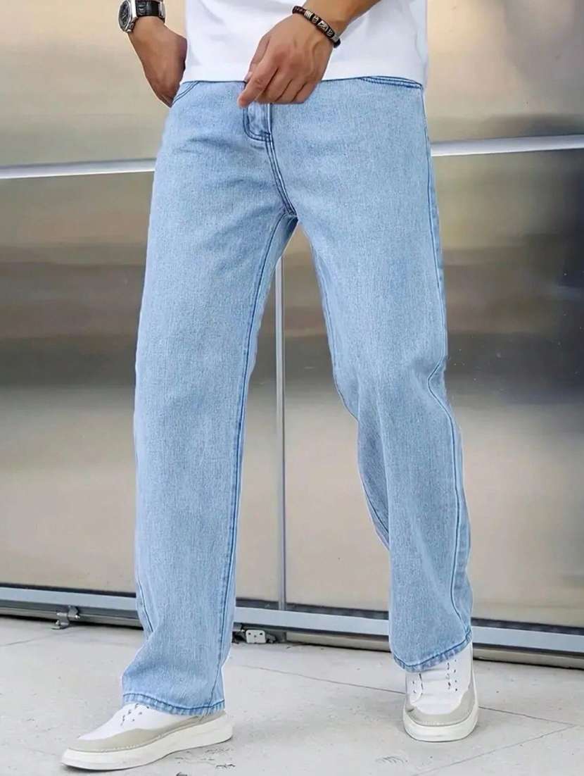 men plain mid rise full length jeans