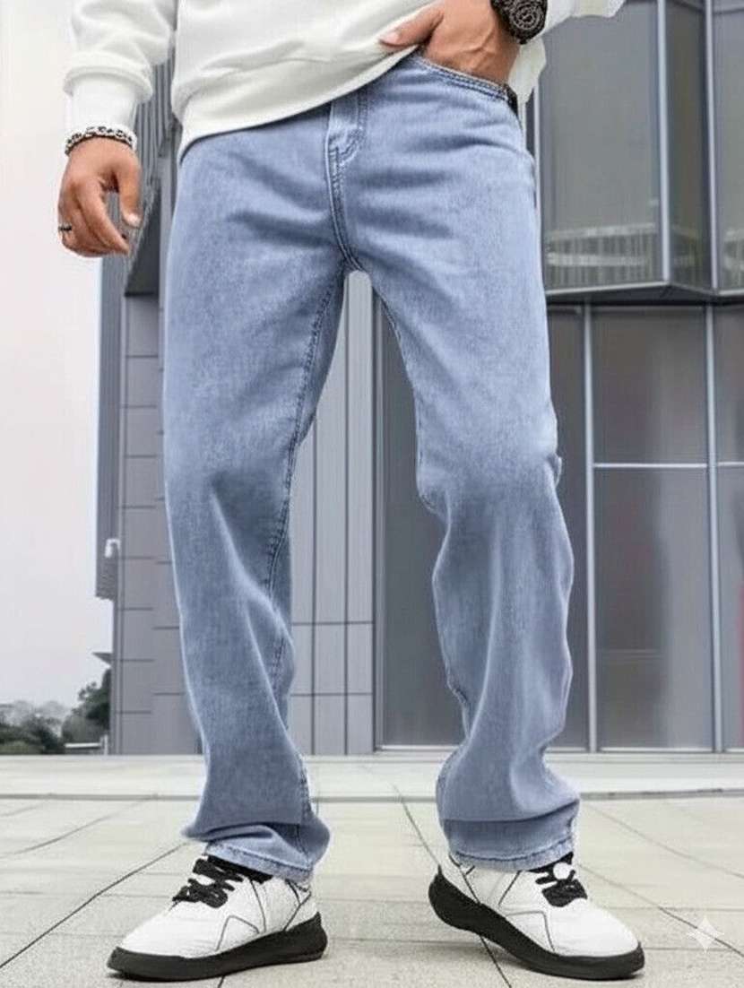 men plain mid rise full length jeans