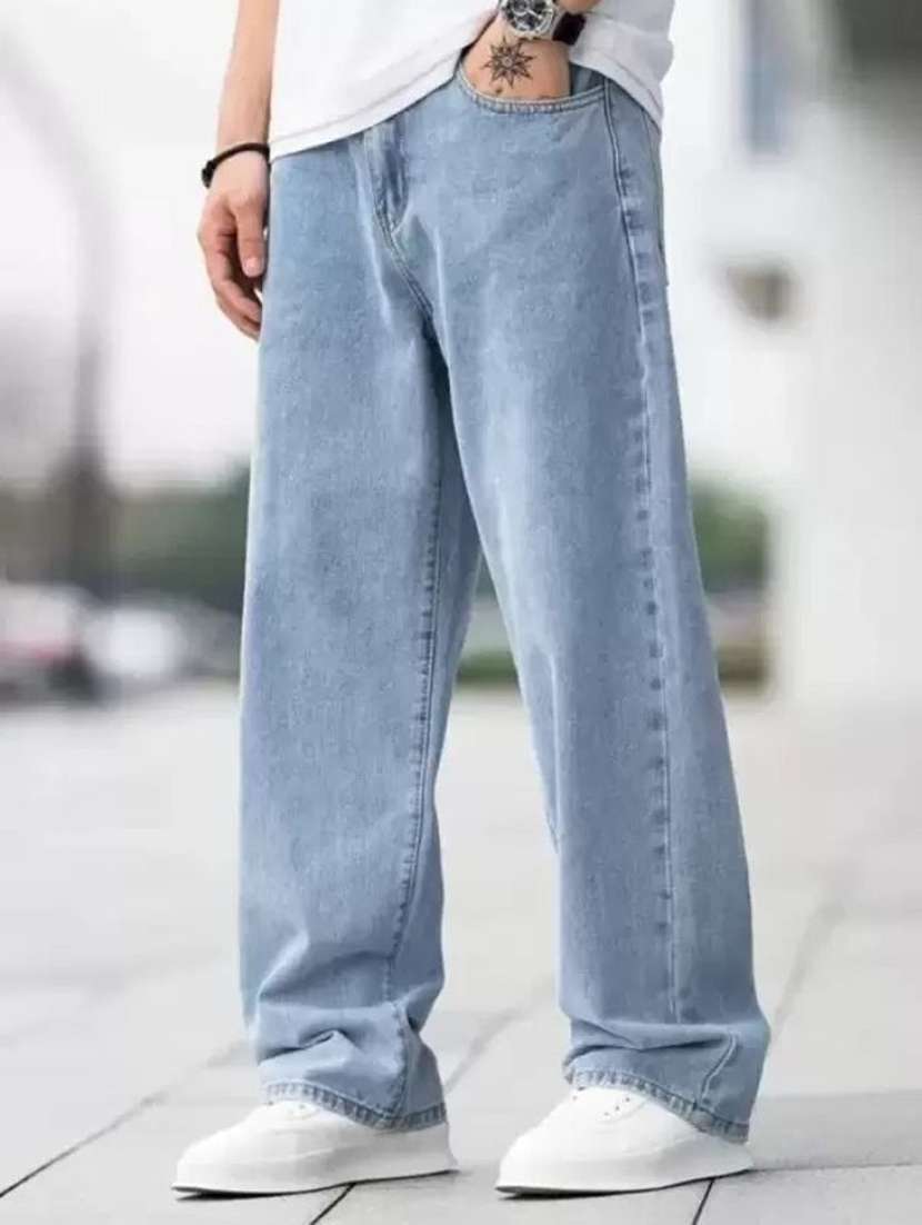 men plain mid rise full length jeans