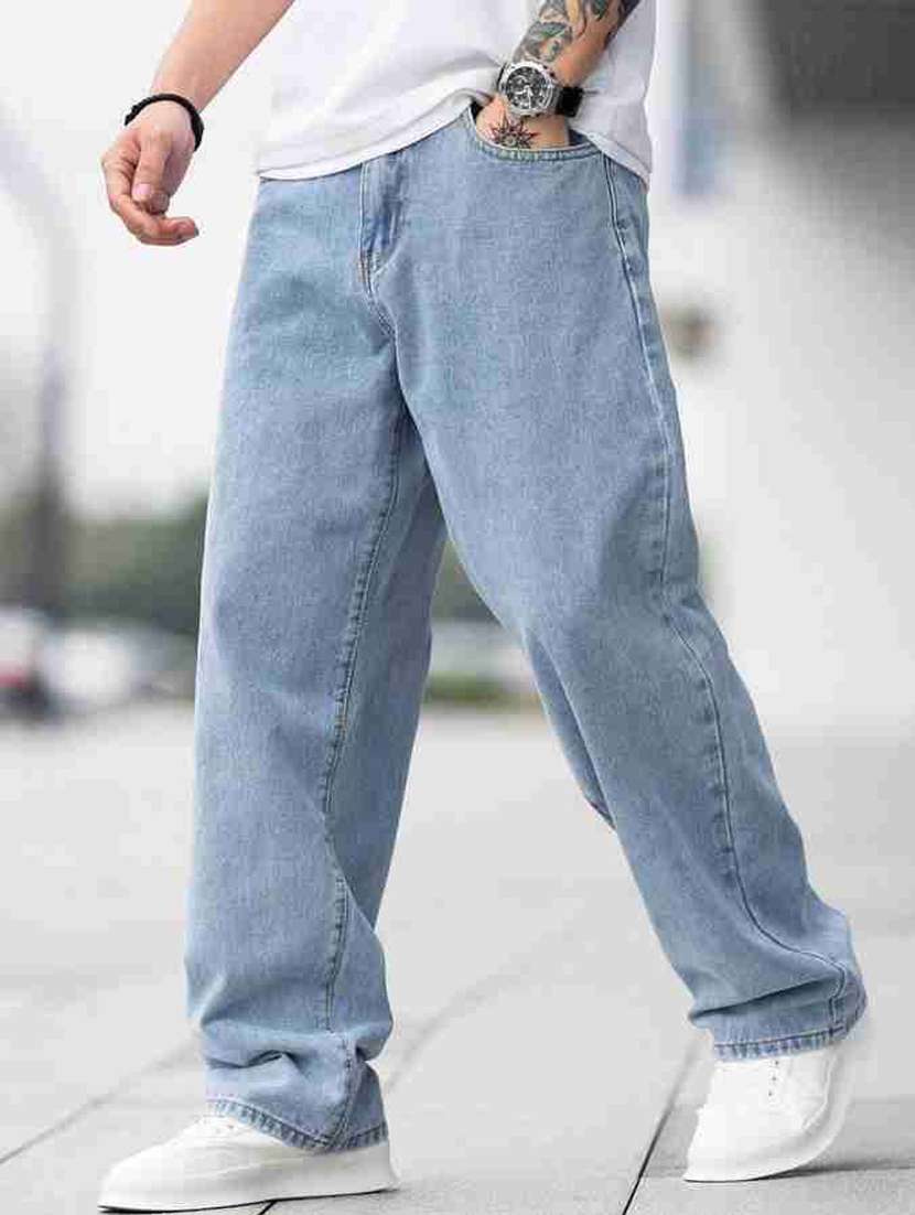 men plain mid rise full length jeans