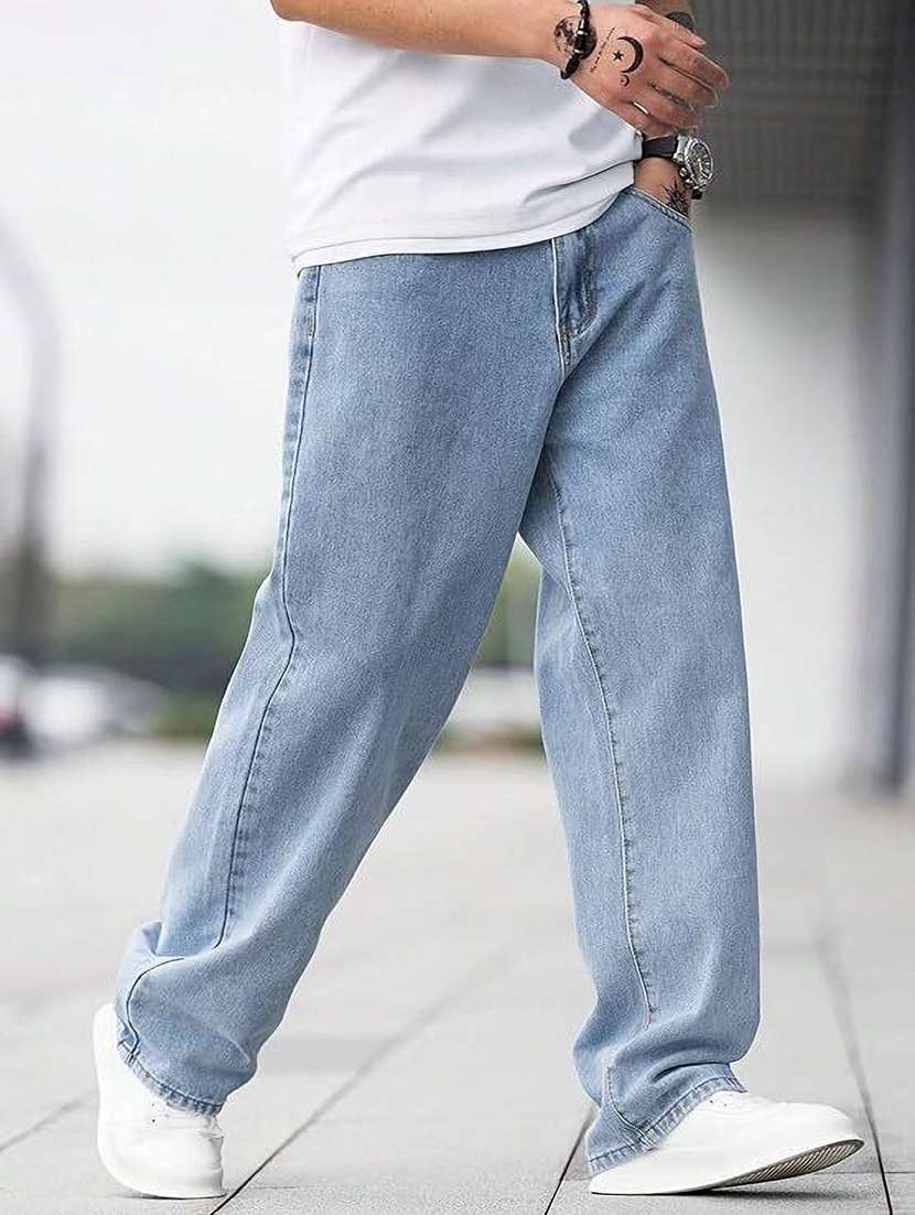 men plain mid rise full length jeans