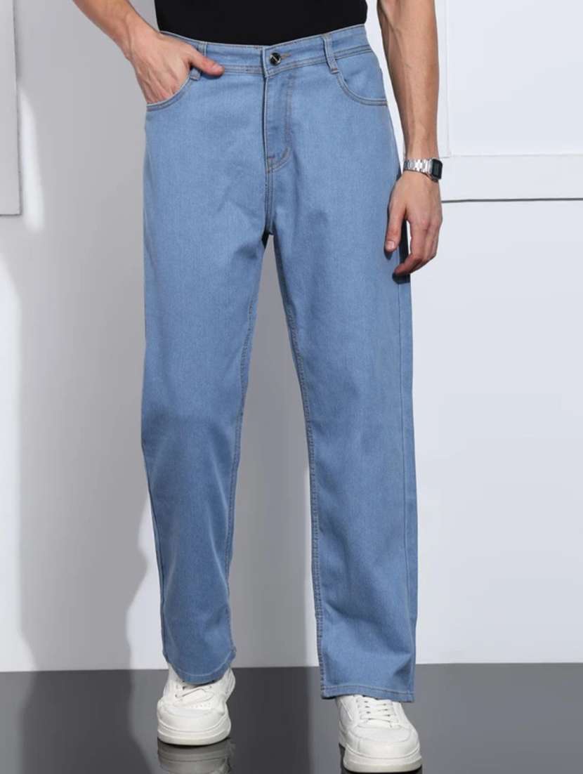 men plain mid rise full length jeans
