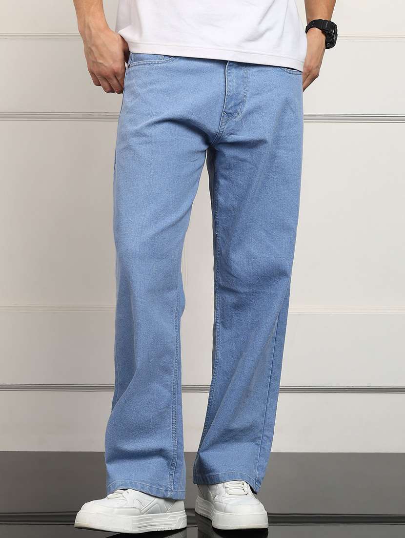 men plain mid rise full length jeans