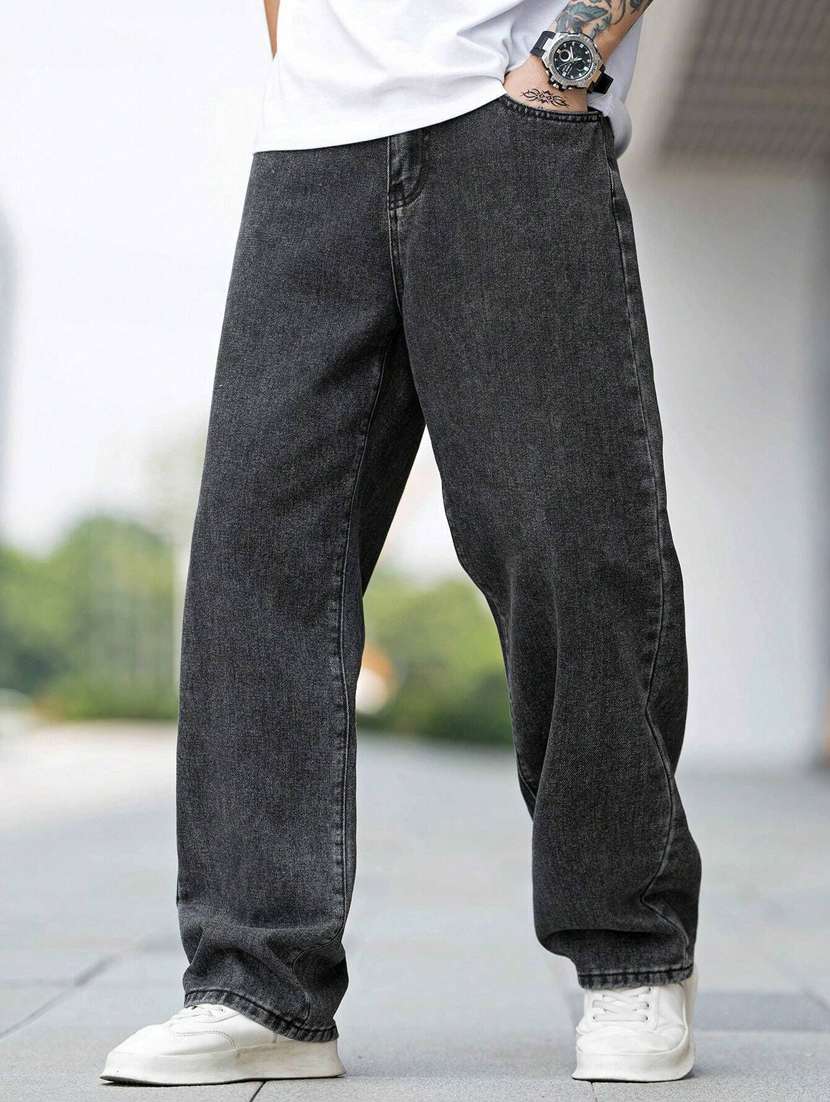 men plain mid rise full length jeans