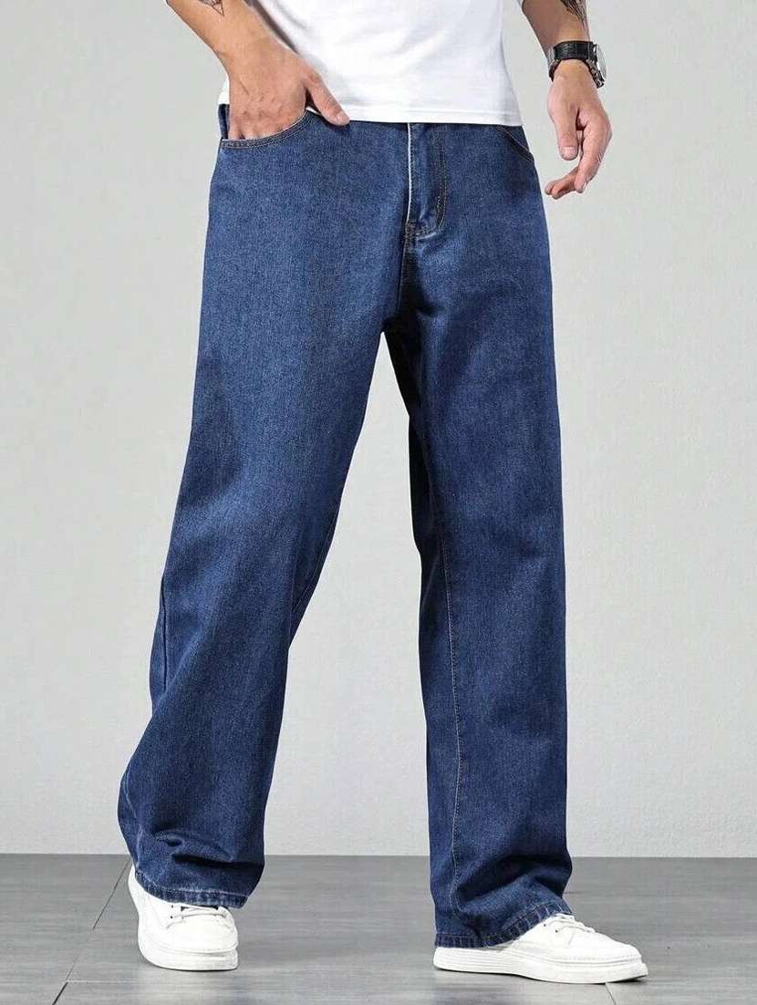 men plain mid rise full length jeans