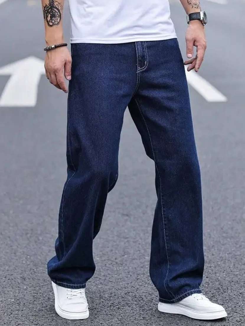 men plain mid rise full length jeans