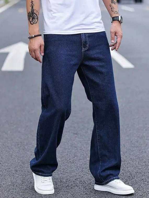 men plain mid rise full length jeans