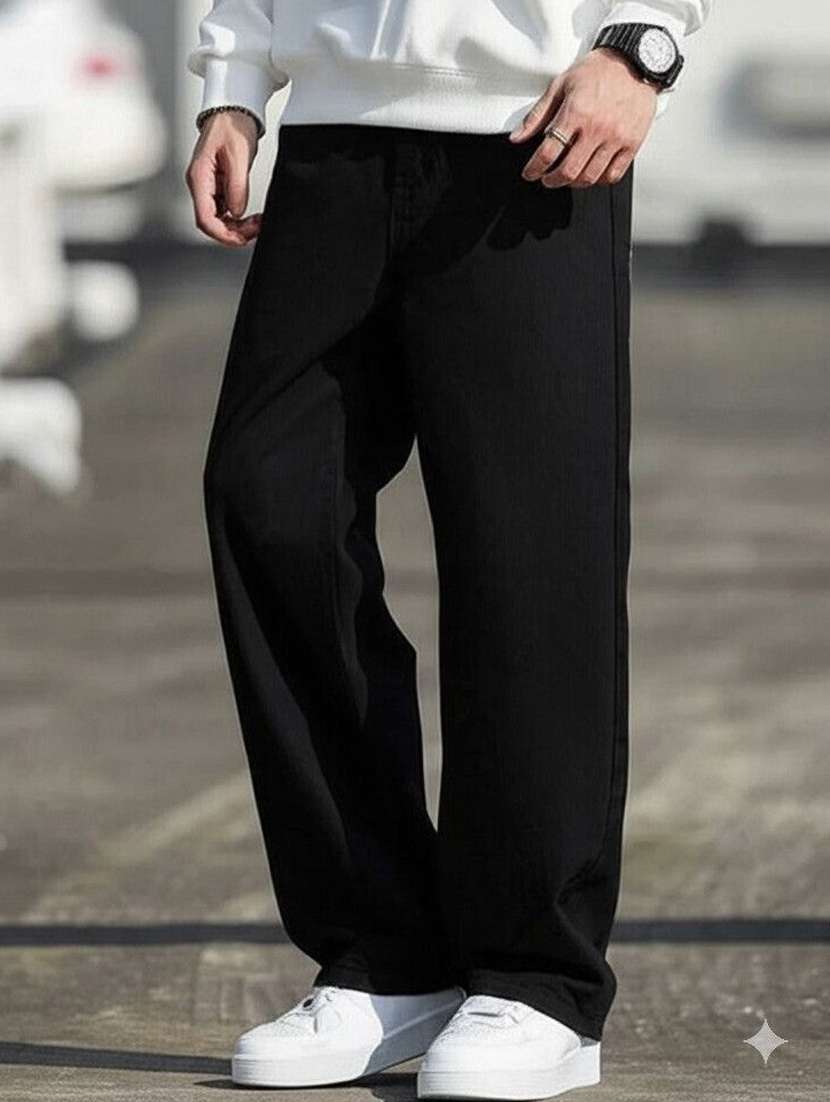 men plain mid rise full length jeans