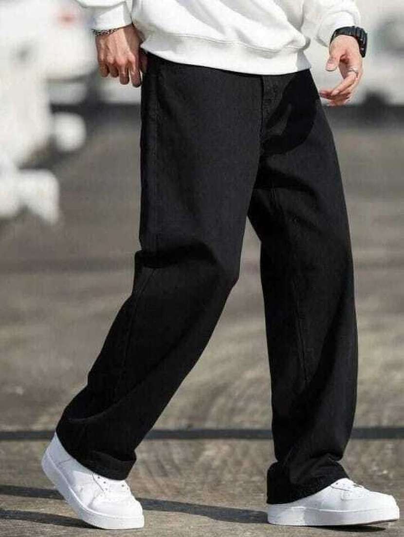 men plain mid rise full length jeans