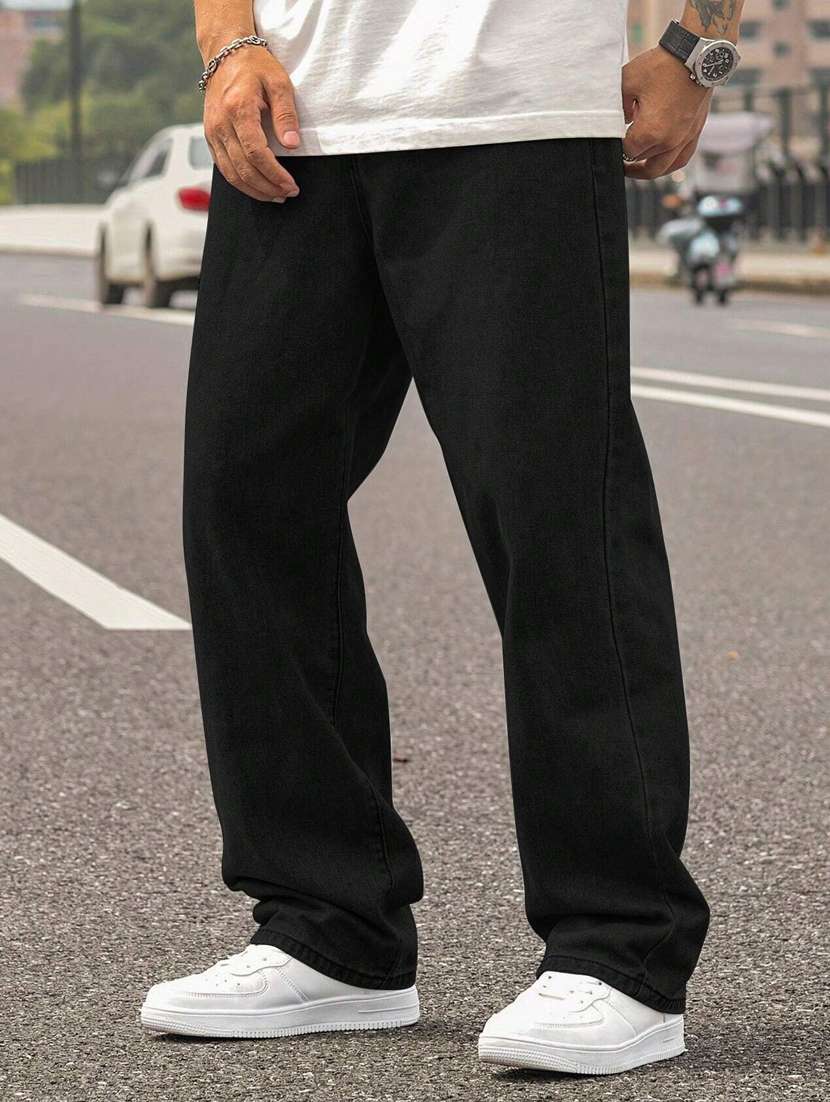 men plain mid rise full length jeans