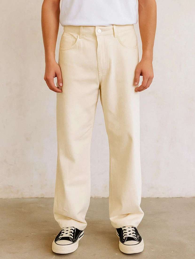 men plain mid rise full length jeans