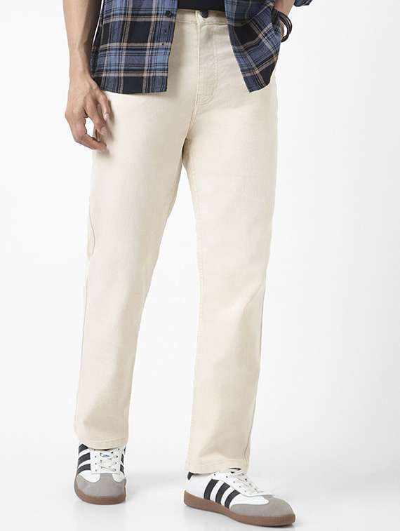 men plain mid rise full length jeans