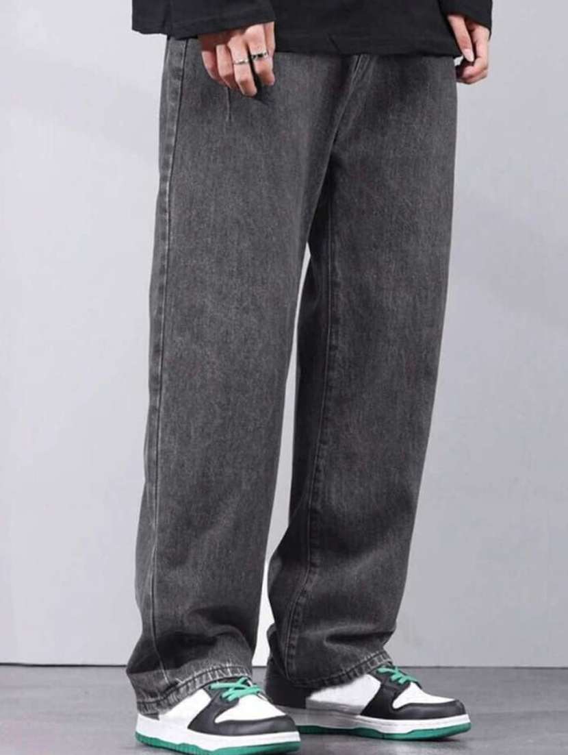 men plain mid rise full length jeans