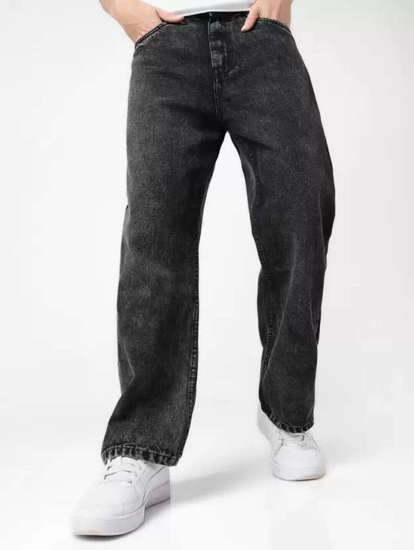men plain mid rise full length jeans