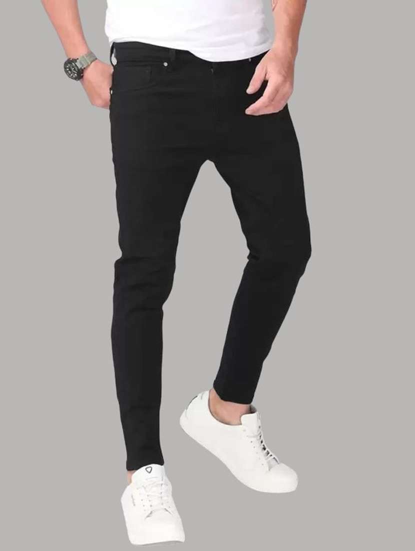 men plain mid rise full length jeans