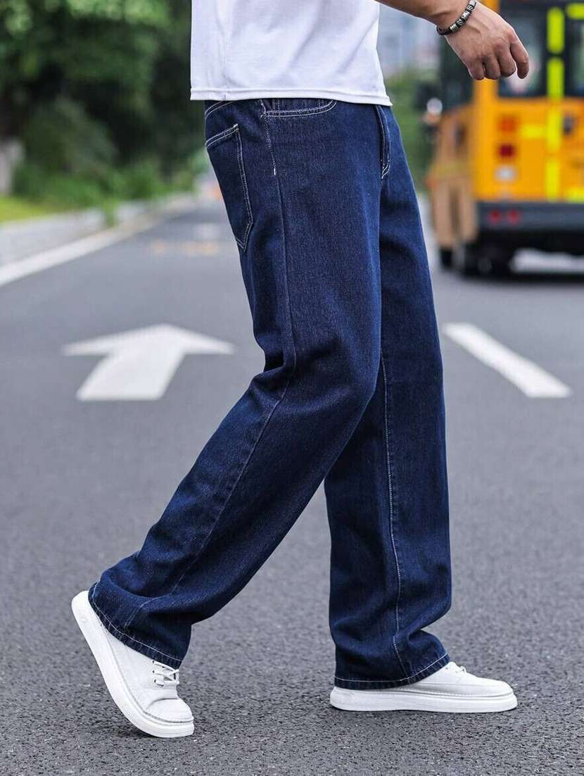 men plain mid rise full length jeans