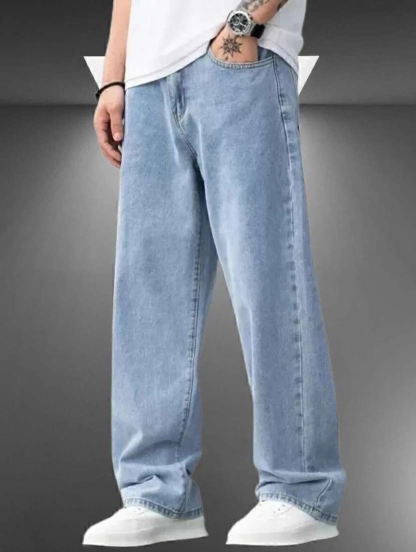 men plain mid rise full length jeans