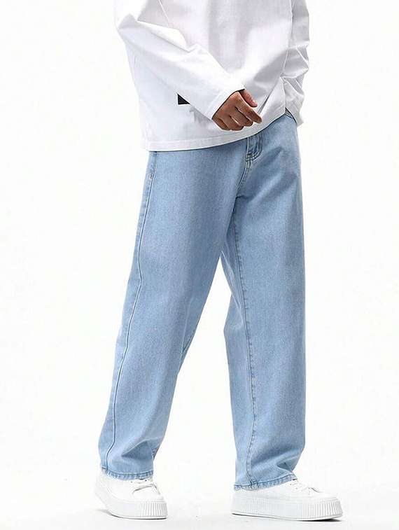 men plain mid rise full length jeans