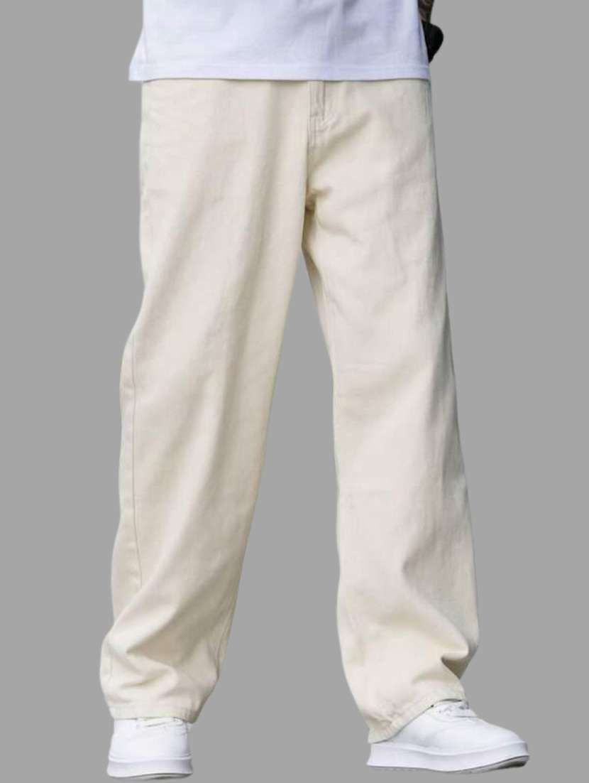 men plain mid rise full length jeans