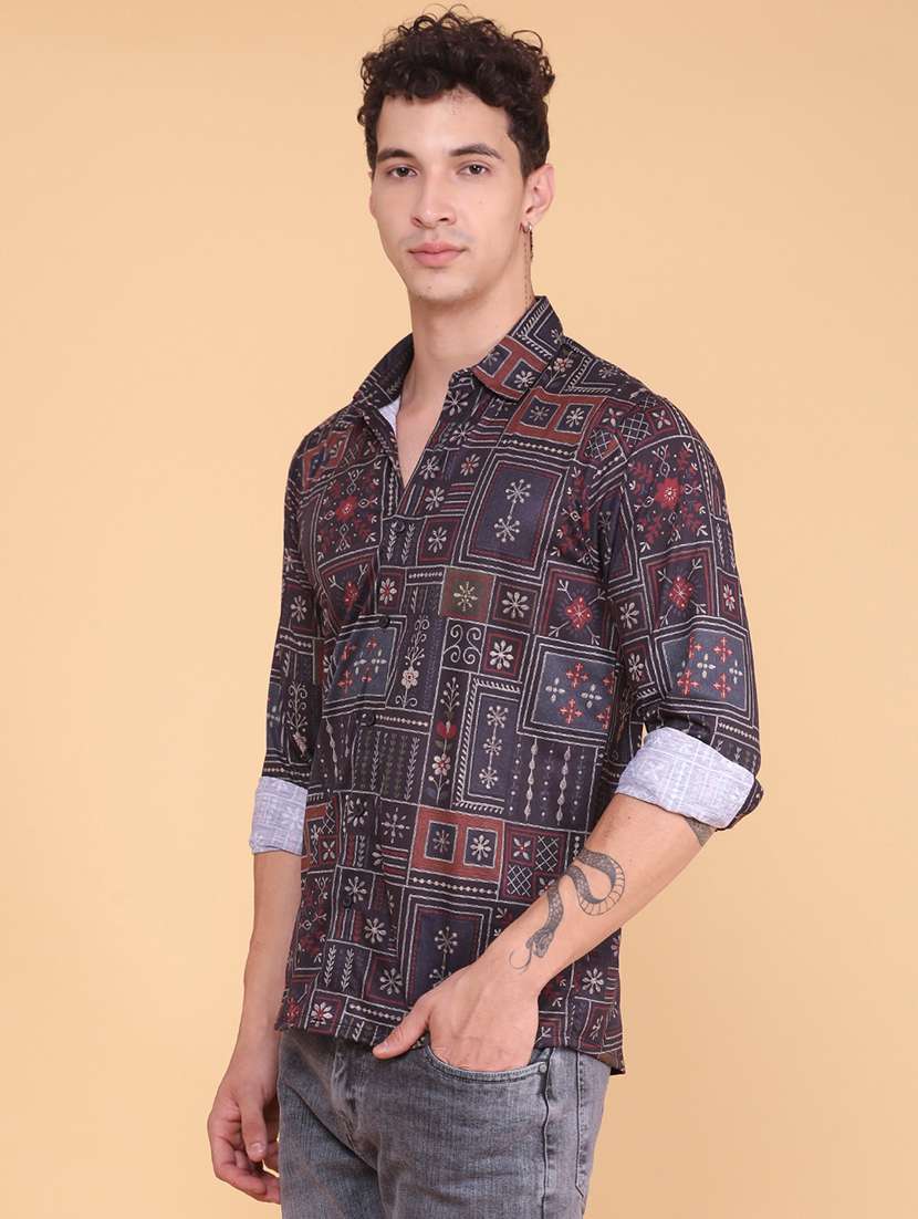 men printed long sleeve regular fit casual shirt - 22353796 -  Standard Image - 3