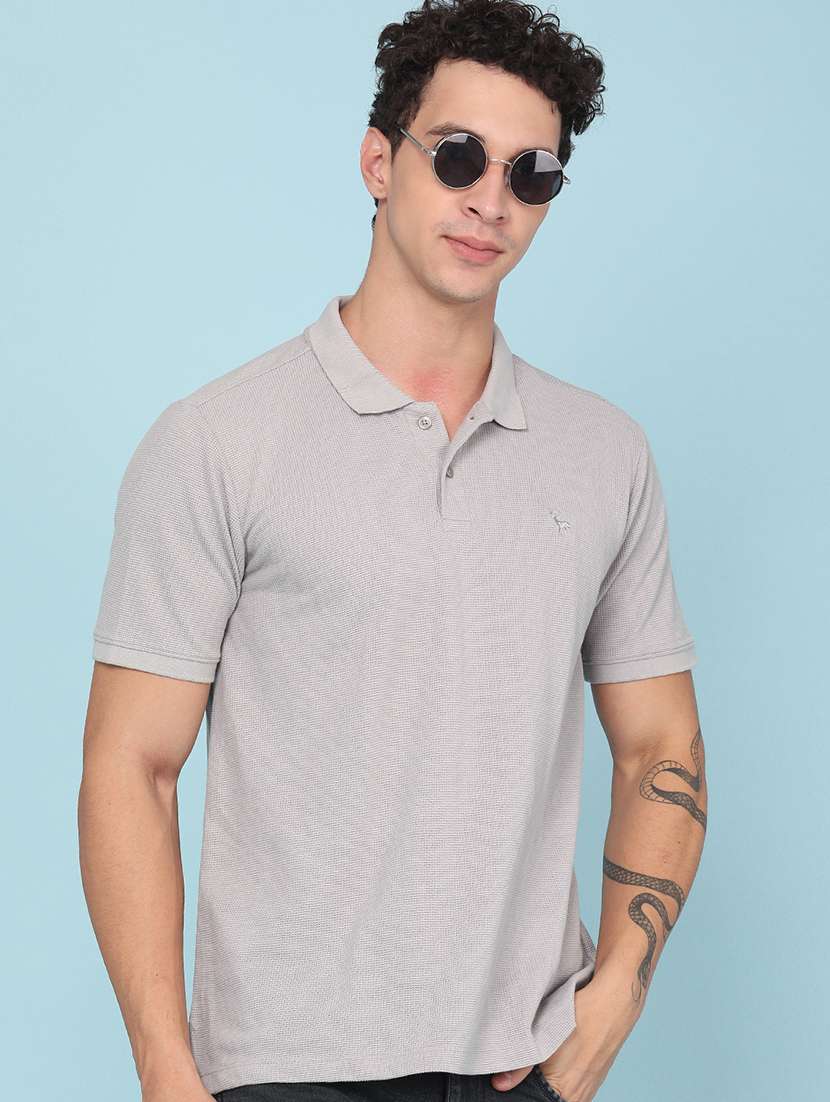 men textured short sleeve slim fit polo t-shirt