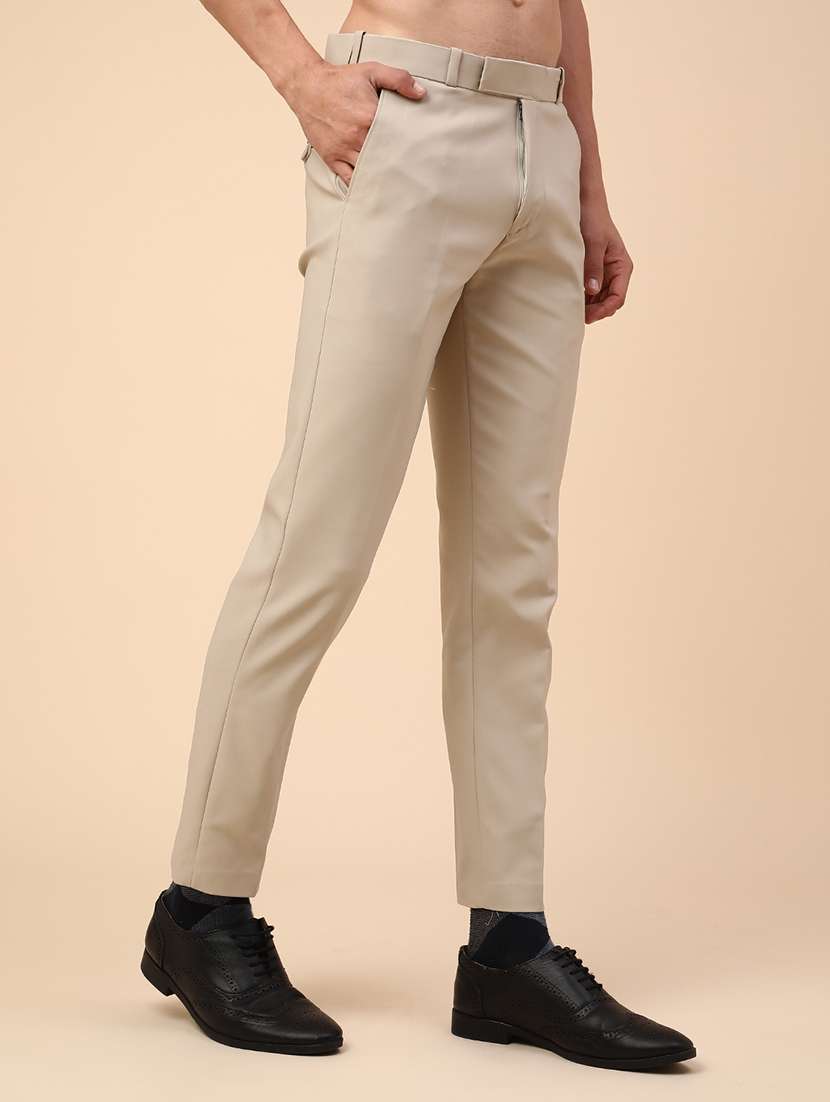men beige cotton flat front trousers formal trouser - 22353875 -  Standard Image - 3