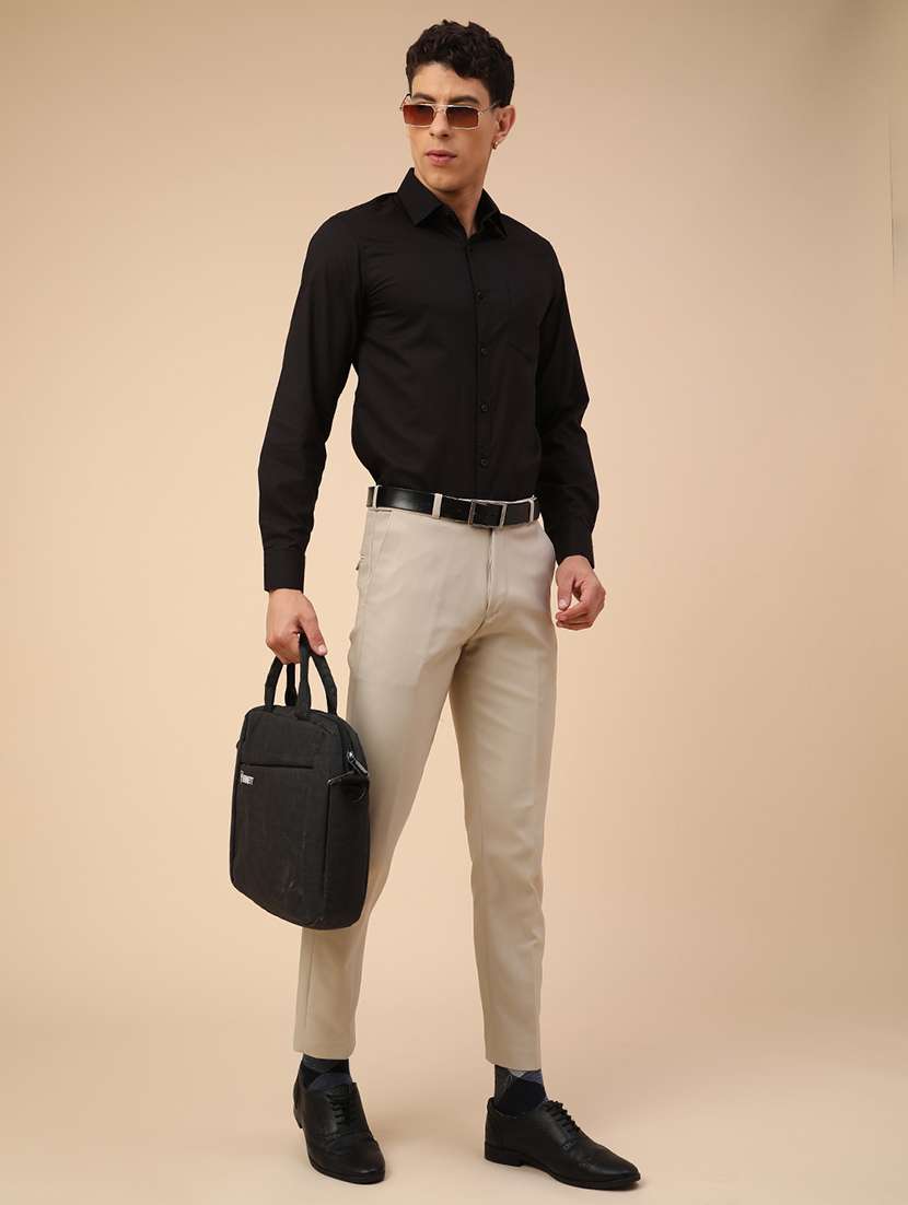 men beige cotton flat front trousers formal trouser - 22353875 -  Standard Image - 5