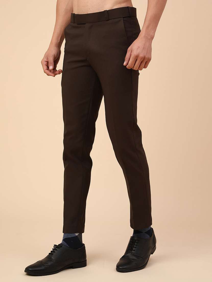men brown cotton flat front trousers formal trouser - 22353876 -  Standard Image - 3